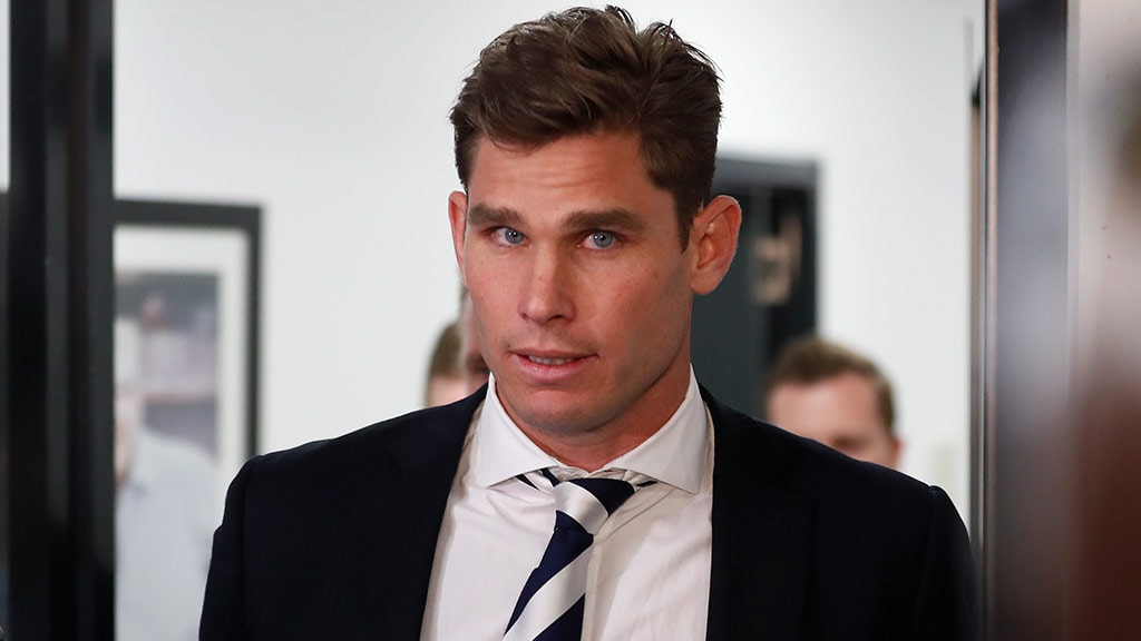 AAATomHawkinssep16.jpg Geelong star Tom Hawkins at Monday night's Tribunal hearing - AFL,Geelong Cats,Tom Hawkins,Tribunal